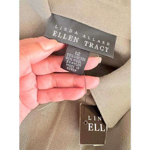 Linda Allard Ellen Tracy Vintage Green Belted Midi Dress Size 12 Wool Blend - Picture 4 of 5